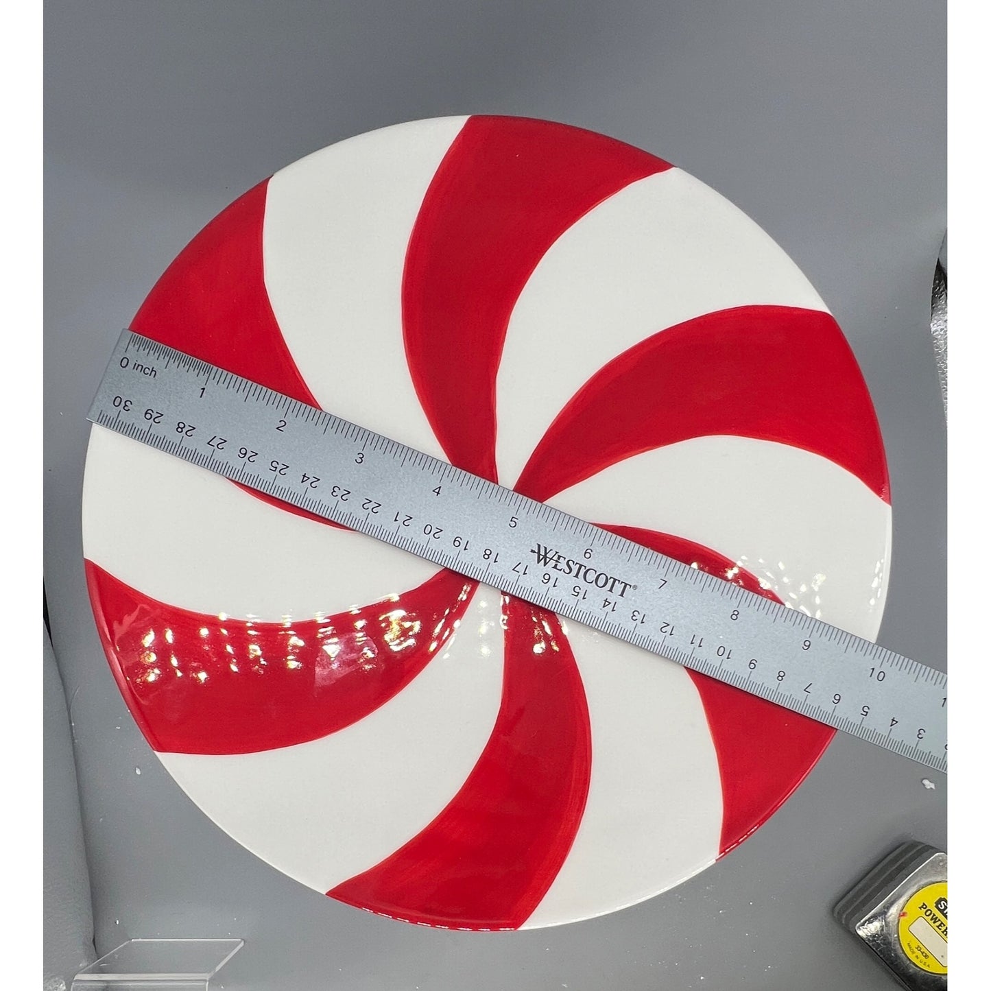 Nutcracker-Themed Ceramic Cake Stand Hand Painted With Peppermint Swirl Plate 10-Inch Diameter