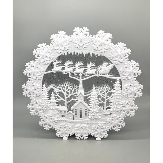 12 Inch White Round Water Spinning LED Winter Scene