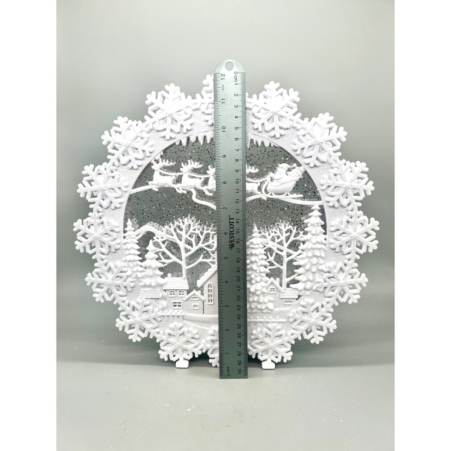 12 Inch White Round Water Spinning LED Winter Scene