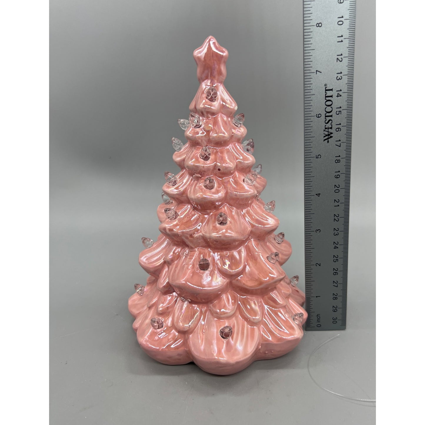 Vintage-Inspired 8" Pink Ceramic Christmas Tree With LED Lights & Clear Bulbs Battery Operated