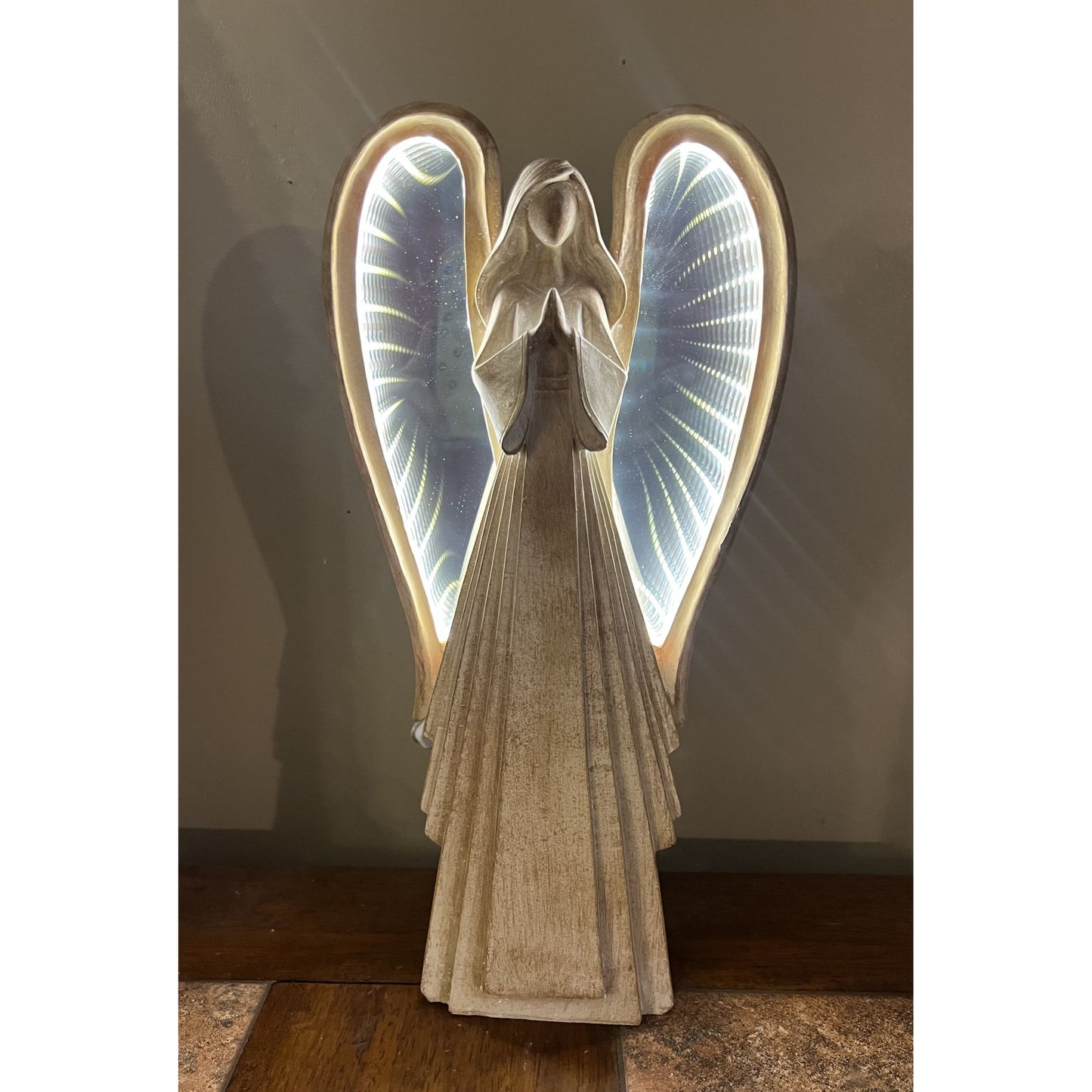 Praying Angel Figurine With LED Infinity Light Wings 15.5" H USB Cord Included Elegant Home Décor Accent