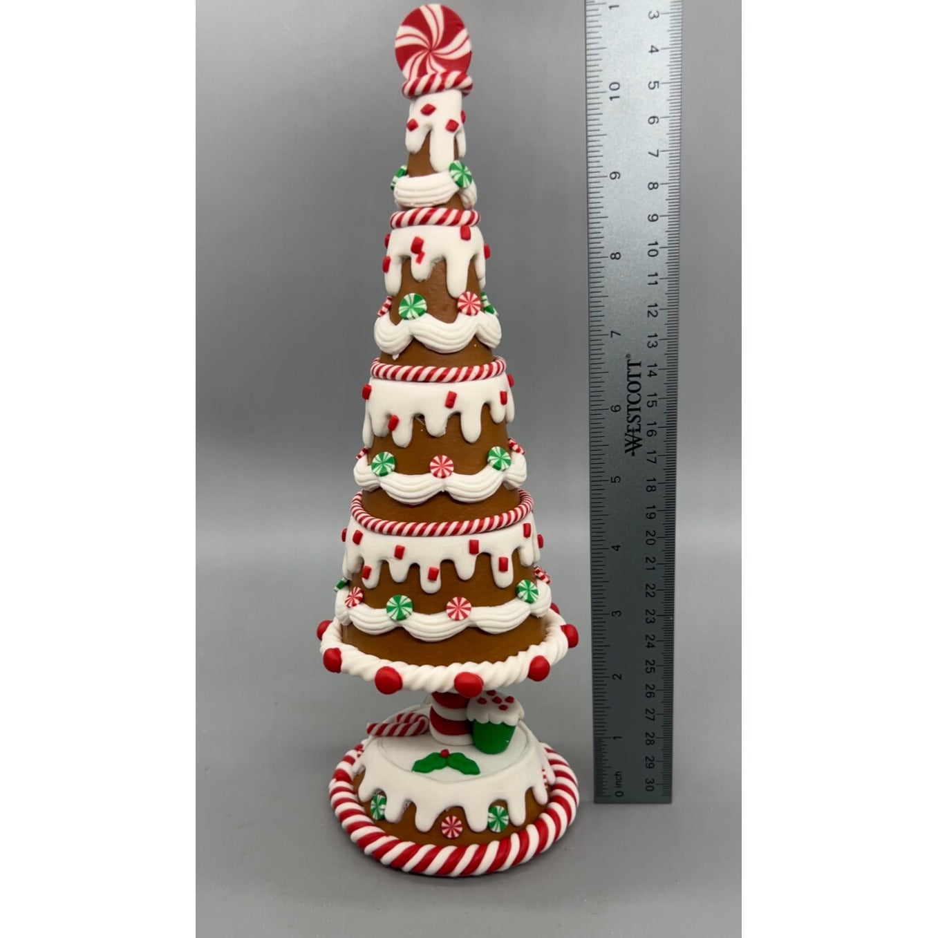 Handcrafted Gingerbread Tree Tabletop Decoration - 11" Tall - Candy Cane & Peppermint Design - Holiday Centerpiece