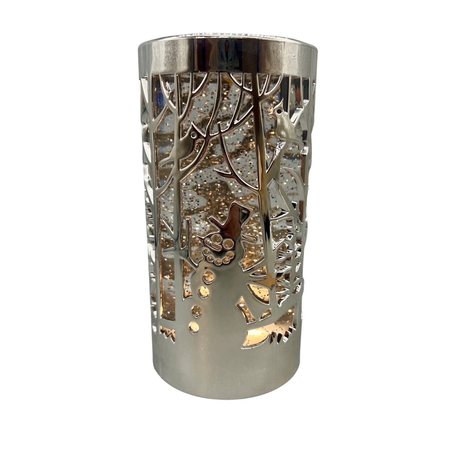 Silver LED Water Spinning Candle Snow Globe With Snowman & Forest Scene - 7.5" Lighted Holiday Decor