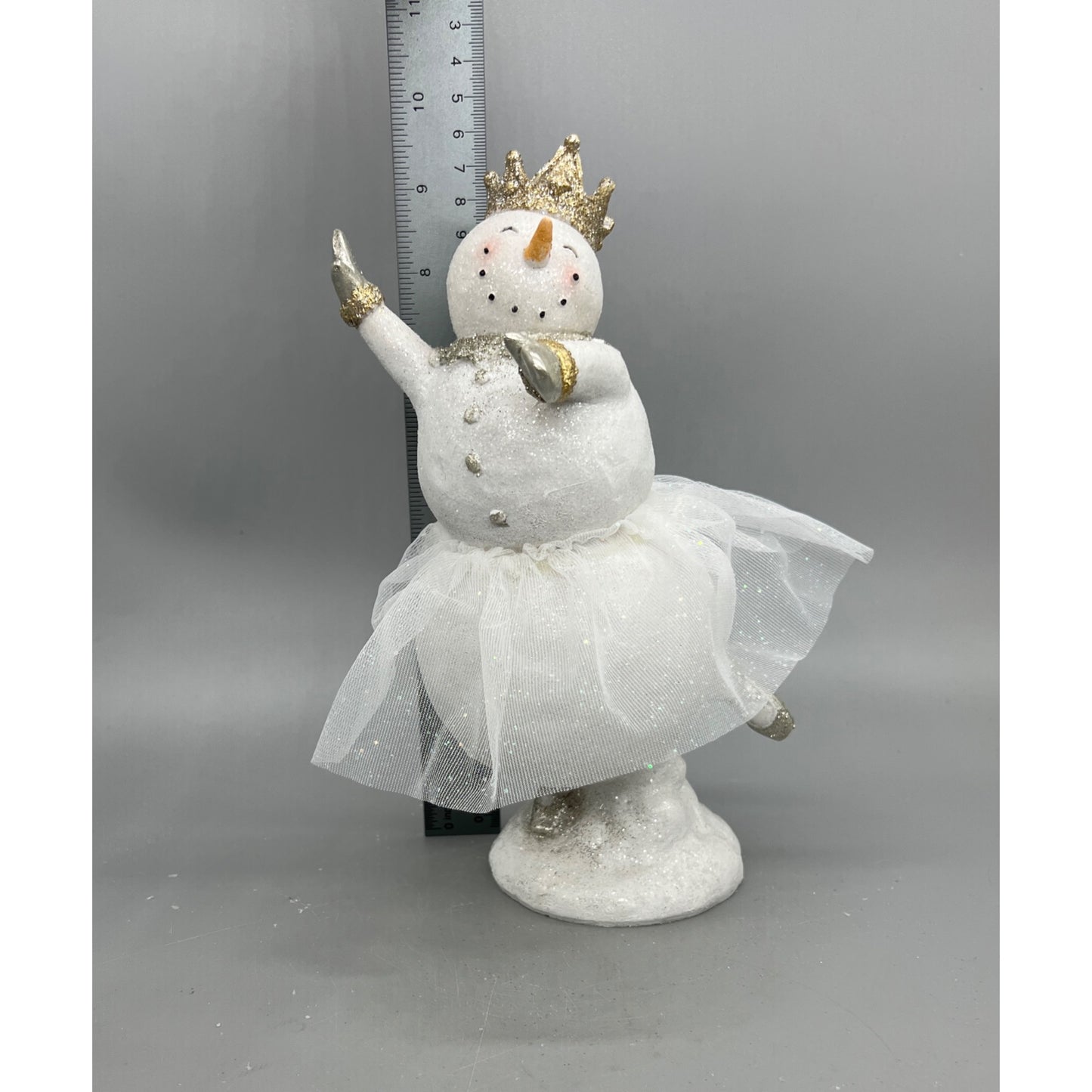 Glitter Snow Lady Ballerina Figurine With Crown & Tulle Skirt - Hand Decorated 9.5"