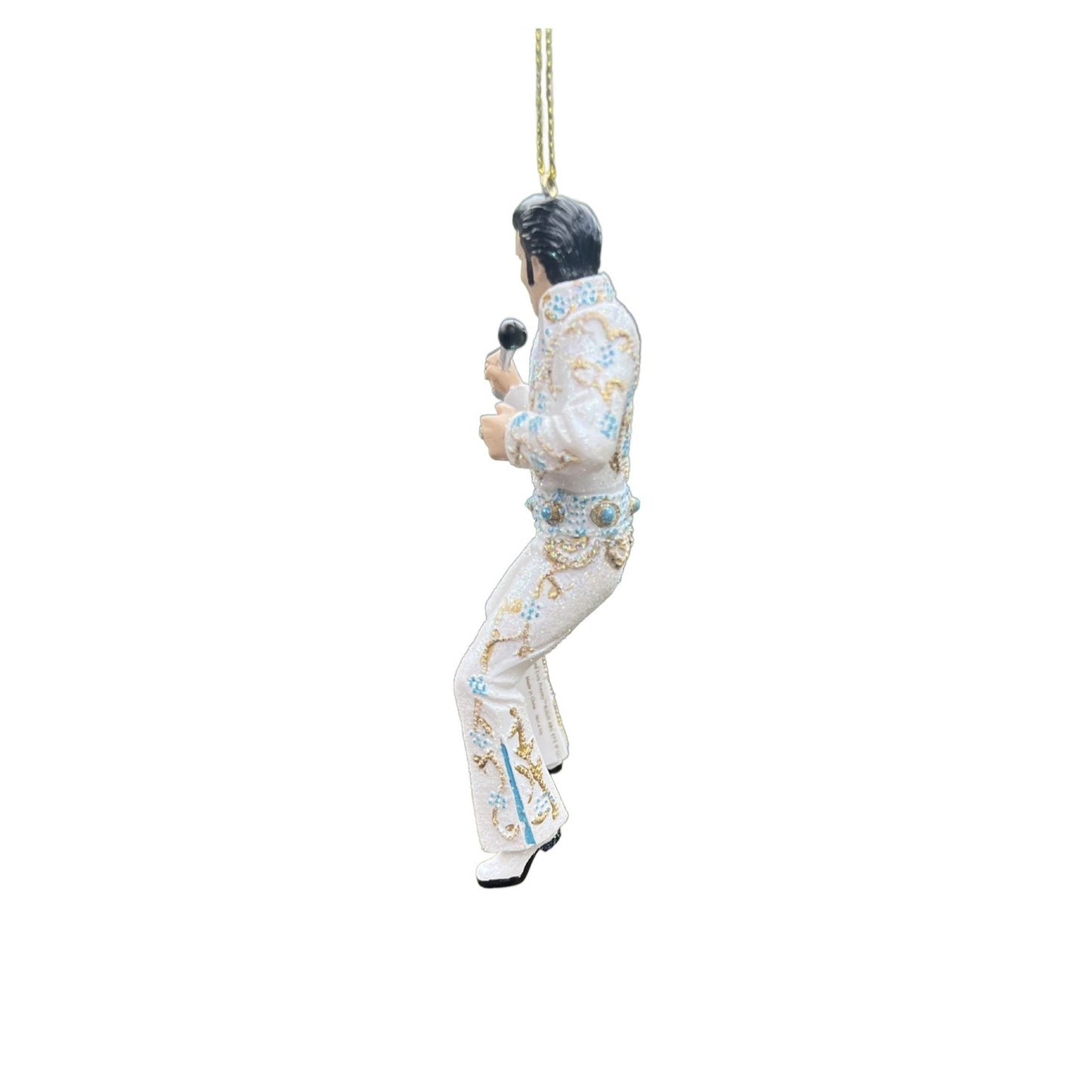 Elvis Presley Christmas Ornament In White Jumpsuit With Microphone 5" Hand Painted