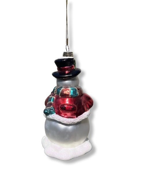 6" Glass Snowman Ornament with Christmas Tree