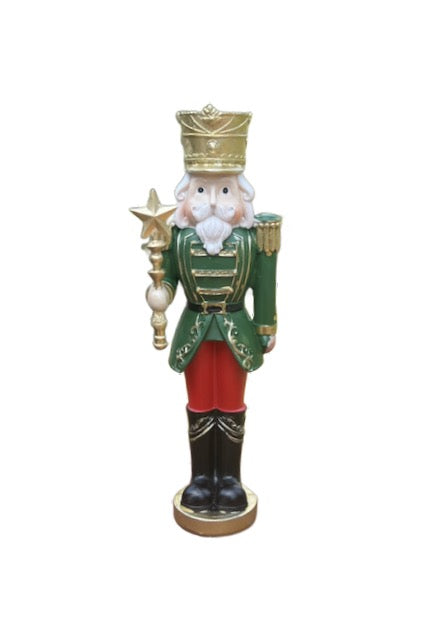 8-Inch Green and Red Nutcracker King with Gold Crown and Star Staff Christmas Figurine 97274