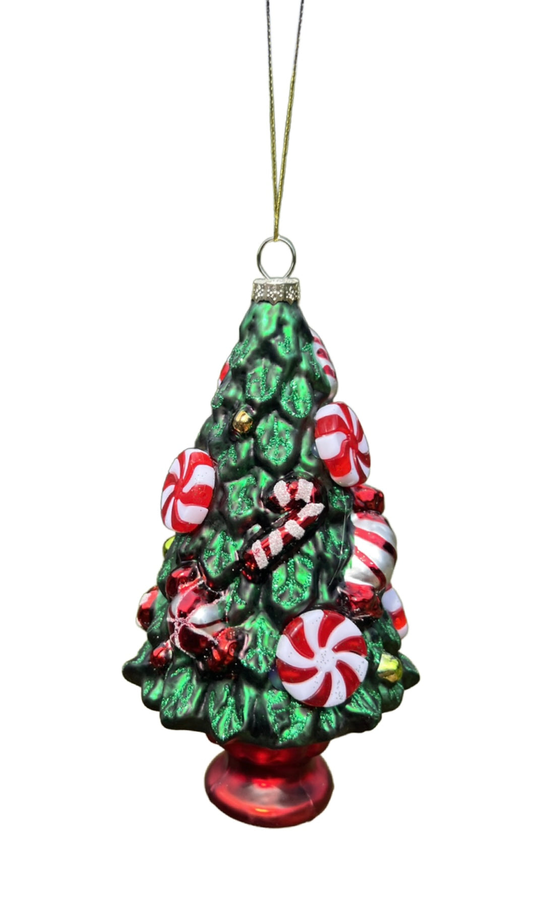 Glass Christmas Tree Ornament with Peppermint Candy and Candy Canes