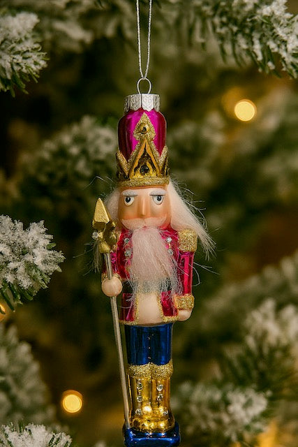 Kurt Adler 6.75" Glass Nutcracker Ornament – Red, Green, or Red/Navy with Axe (Sold Separately)