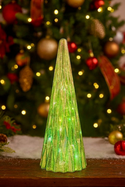 Glass Green LED Christmas Tree – Holiday Lighted Decoration, Sold Separately