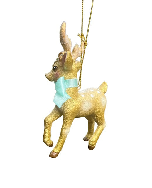 Kurt Adler 4" Gold and Aqua Deer Ornament Set – Elegant Resin Reindeer Christmas Decorations (Set of 2)
