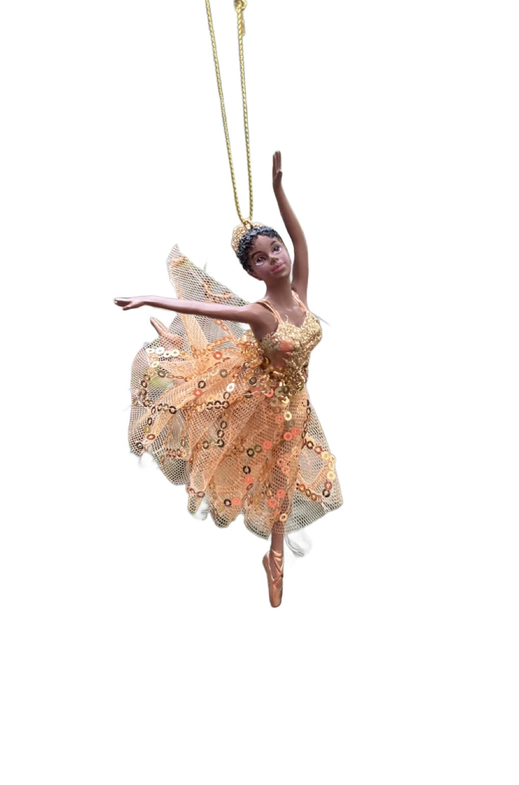 Kurt Adler African American Ballerina Ornament – Gold Sequin Ballet Dancer – Christmas Tree Décor – Sold Separately T3873