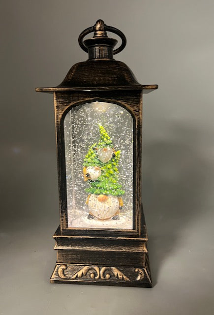 10.75 Bronze LED Lighted Gnome Stack Christmas Snow Globe Lantern