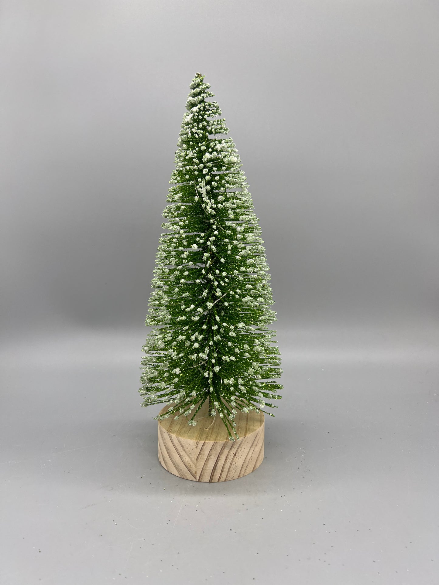 Light Up Bottle Brush Christmas Trees with Wood Base – Holiday Tabletop Décor