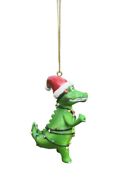 Kurt Adler 3.5" Alligator Christmas Ornament – Santa Hat with Lights or Beach Ball (Sold Separately)