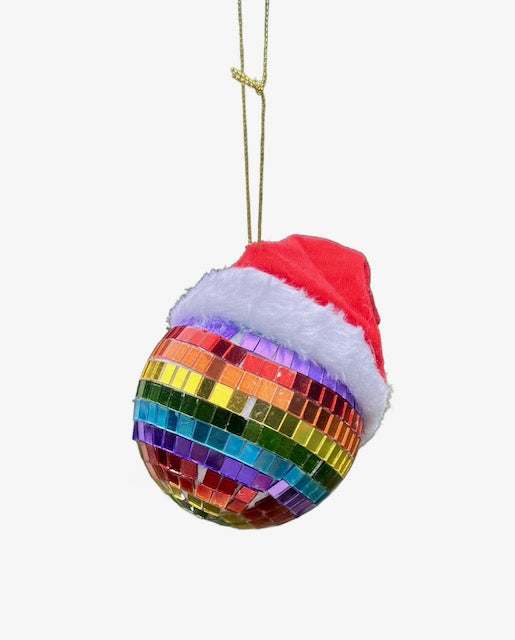 Kurt Adler 80mm Pride Mirrorball with Santa Hat
