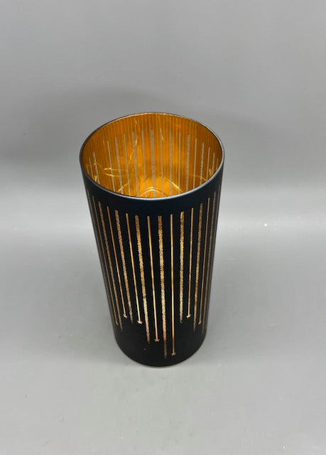 Midnight Blue Glass Cylinder Candle Holder – Starry Night Cutout Design 8"