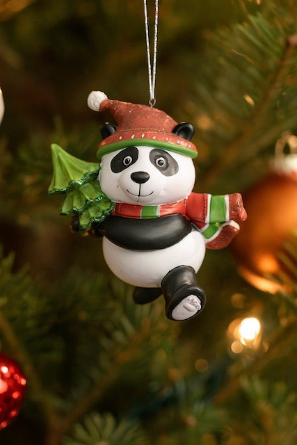 Kurt Adler 3.375"–3.625" Christmas Animal Ornaments – Bear & Panda in Winter Hats and Scarves (Sold Separately)