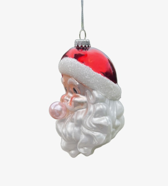 Kurt Adler 5.25 Inch Glass Santa Head with Bubble Gum Ornament T2290