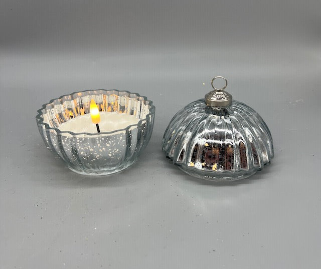 Silver Mercury Glass Ornament Candle with Lid – Holiday and Home Decor