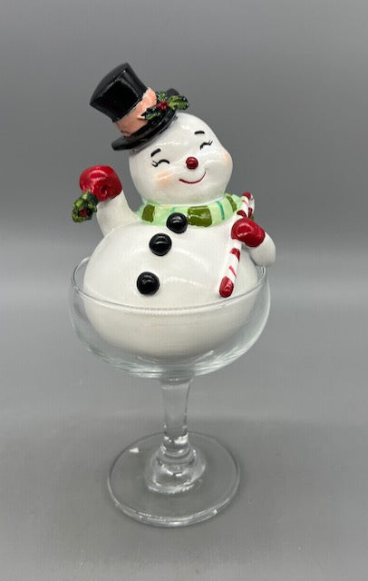 December Diamonds Christmas Carousel Retro Snowman in Martini Glass