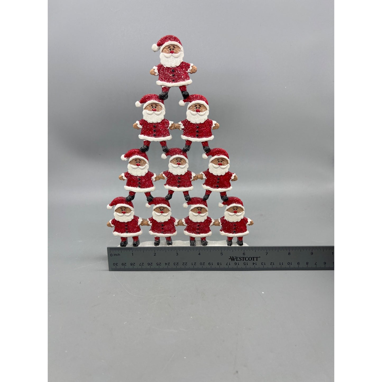 Santa Pyramid Figurine Christmas Decor 10” Tall Red & White Glitter