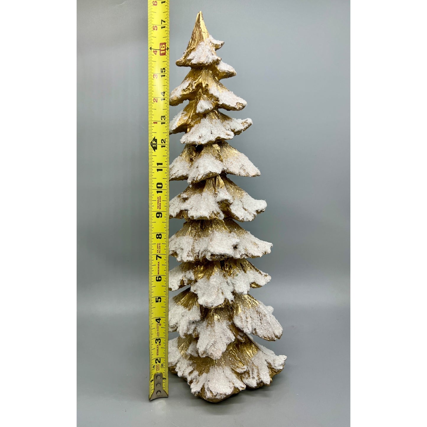 Hand Decorated Gold & White Glittered Snowy Christmas Tree Decoration 18” Tall
