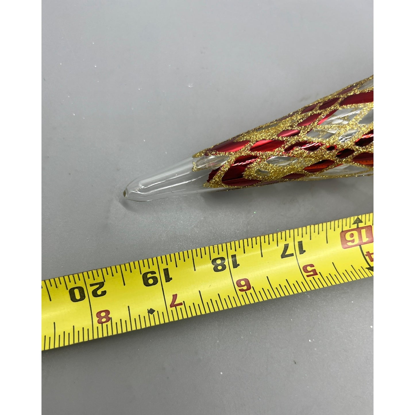 Clear Glass Two Ball Finial W/Burgundy & Gold Accents - 19 Inches