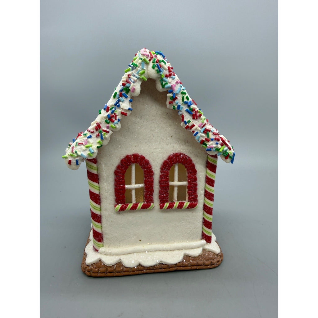 6.5” Hand Decorated Lighted Gingerbread House with Santa & Christmas Tree Holiday Figurine Décor