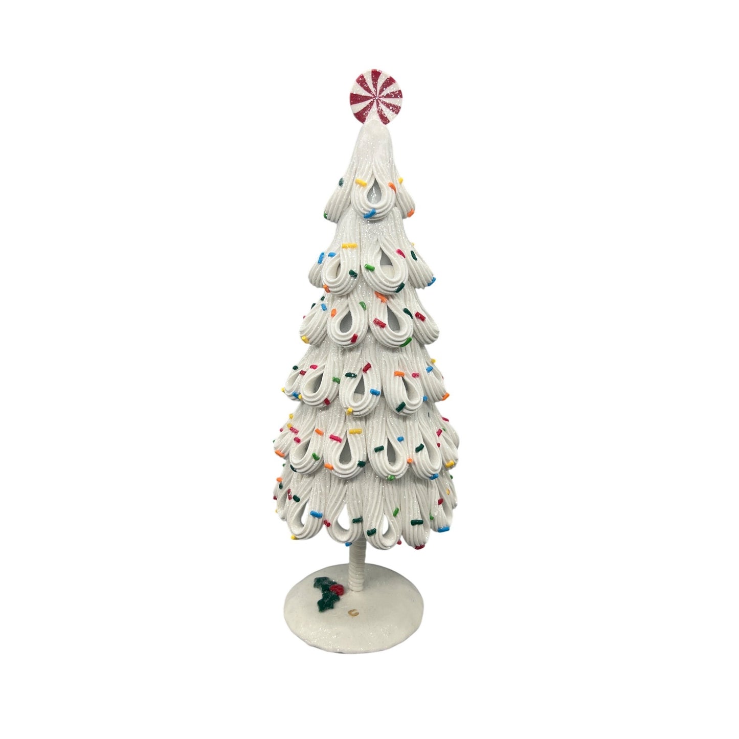 Handcrafted 12 White Icing Christmas Tree Decoration With Candy Topper & Colorful Sprinkles Design