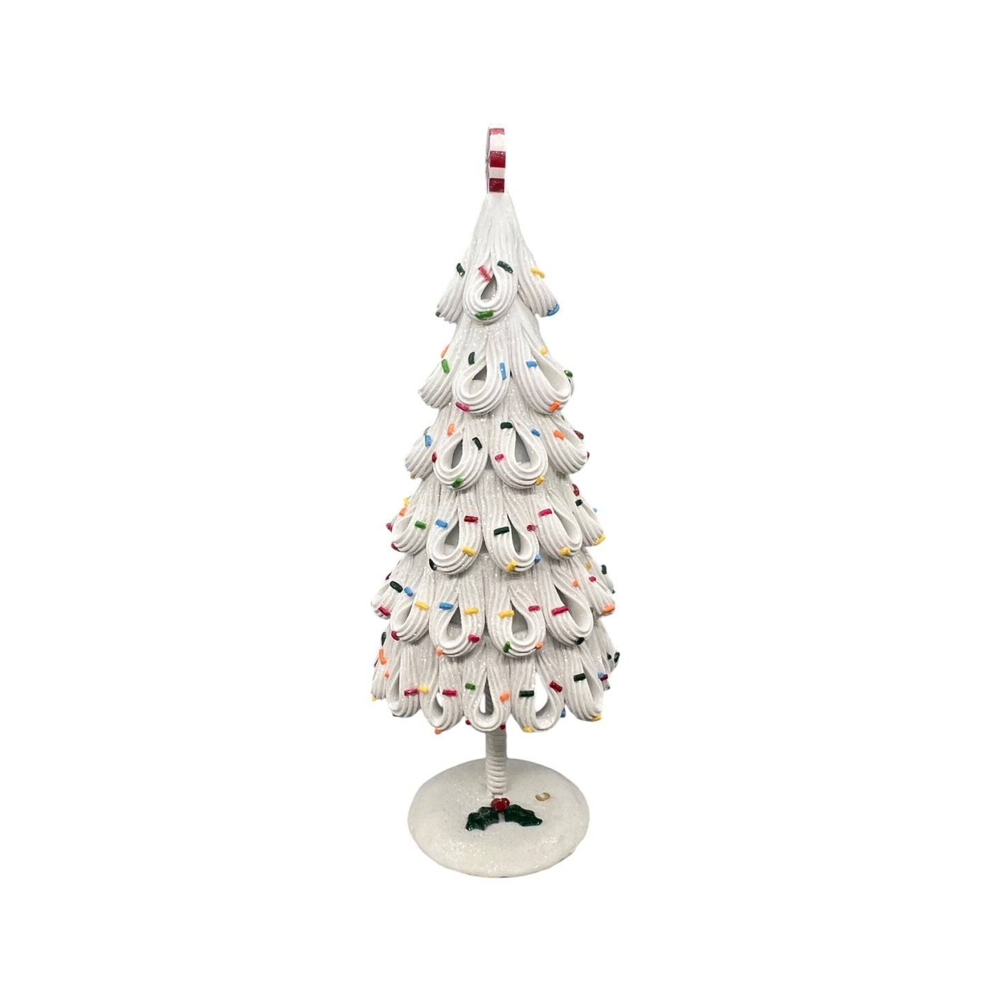 Handcrafted 12 White Icing Christmas Tree Decoration With Candy Topper & Colorful Sprinkles Design