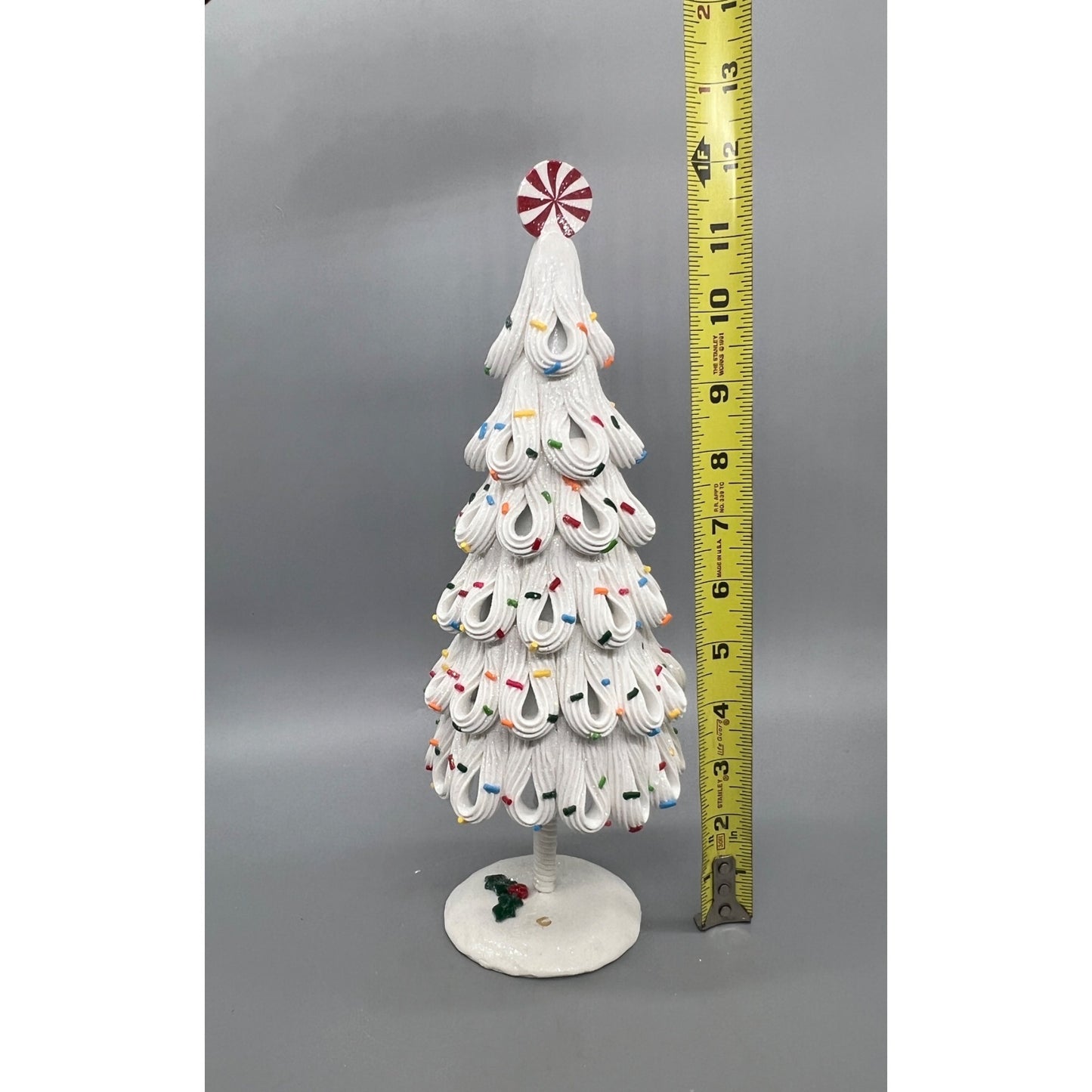 Handcrafted 12 White Icing Christmas Tree Decoration With Candy Topper & Colorful Sprinkles Design