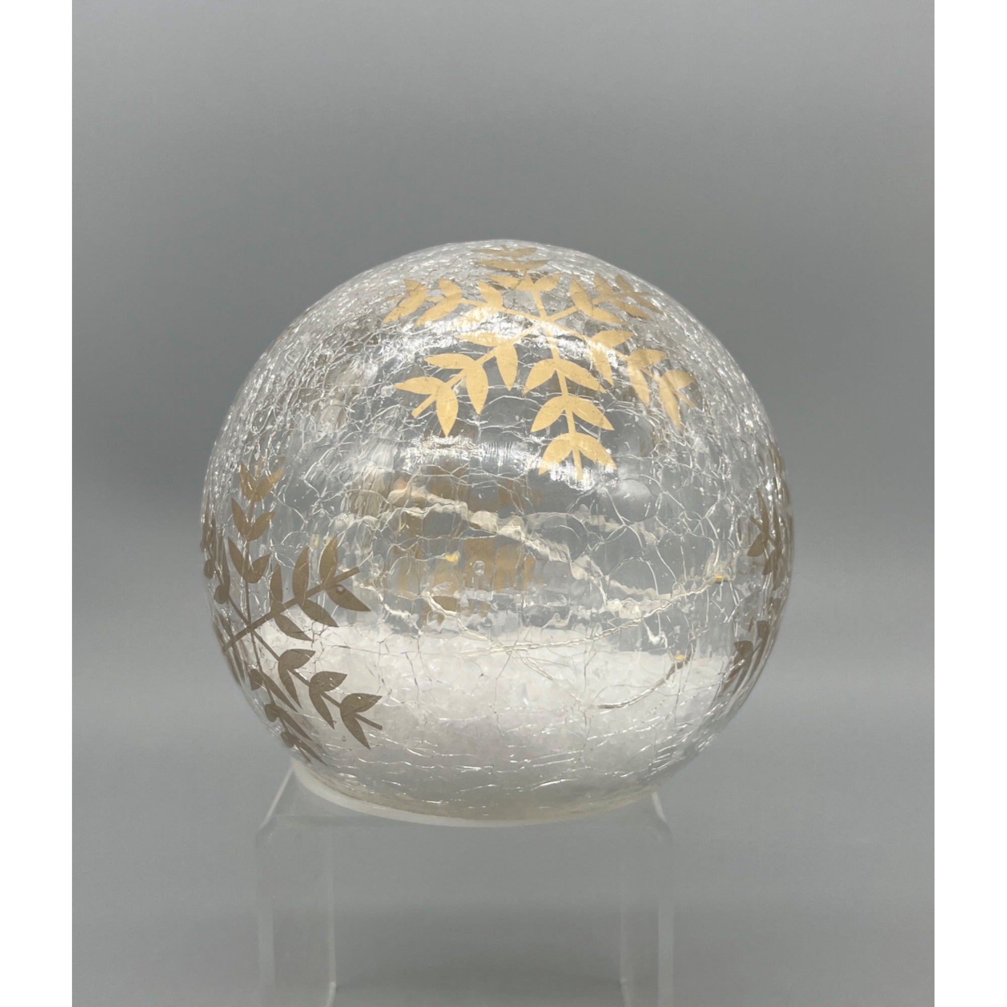 Hand Painted Crackle Glass Globe With Gold Snowflakes & LED Lights 4.5” Decorative Accent Piece