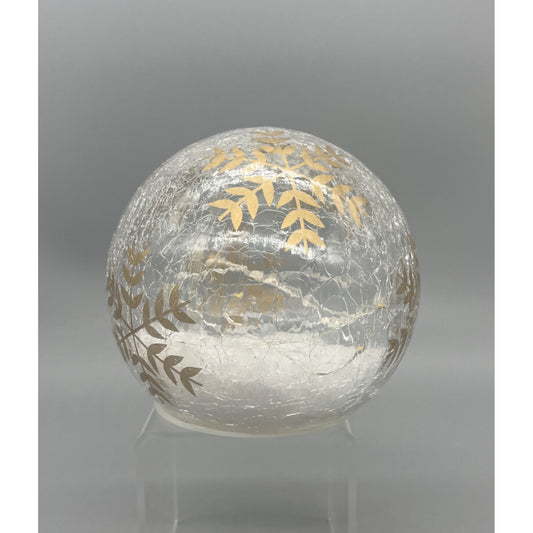 Hand Painted Crackle Glass Globe With Gold Snowflakes & LED Lights 4.5” Decorative Accent Piece