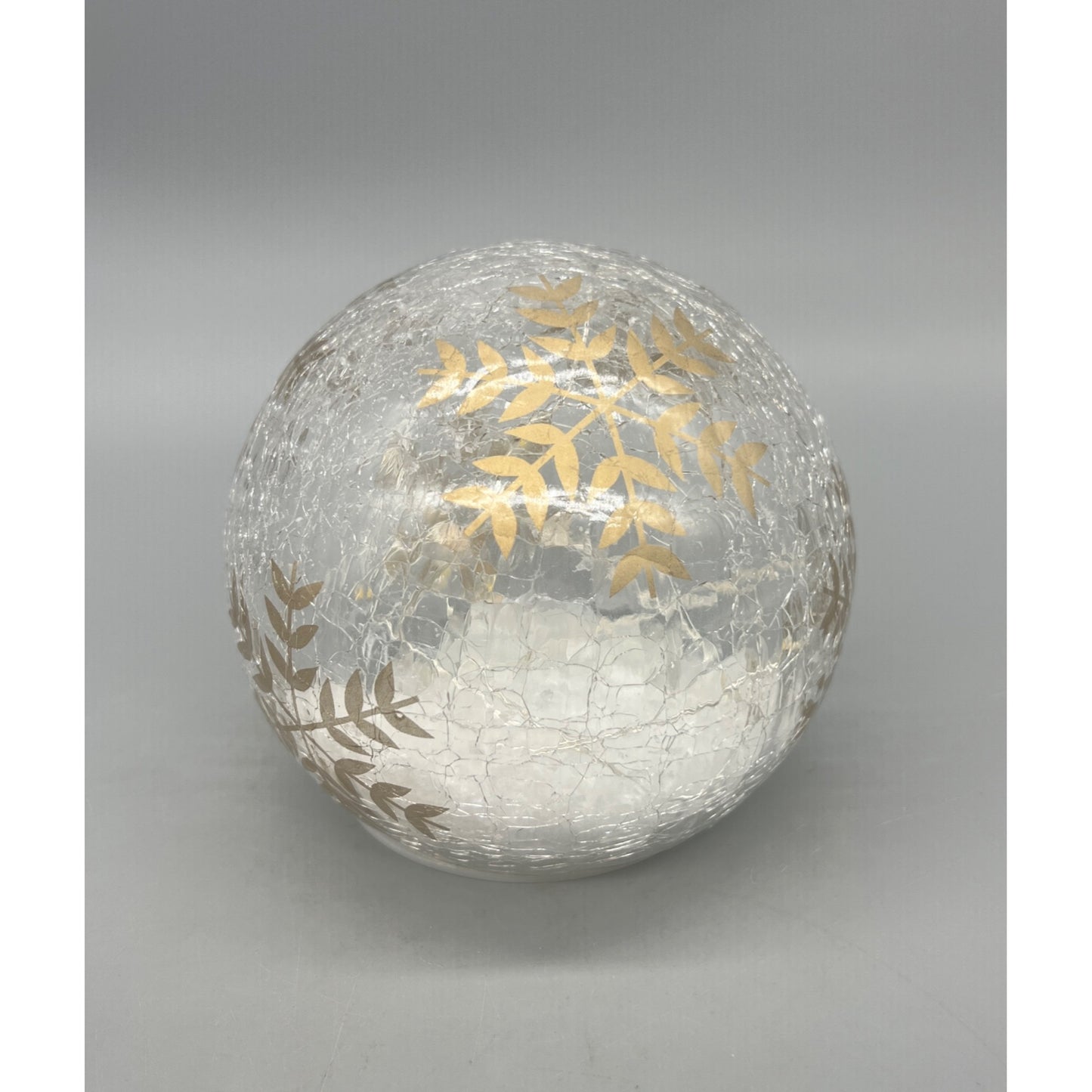 Hand Painted Crackle Glass Globe With Gold Snowflakes & LED Lights 4.5” Decorative Accent Piece