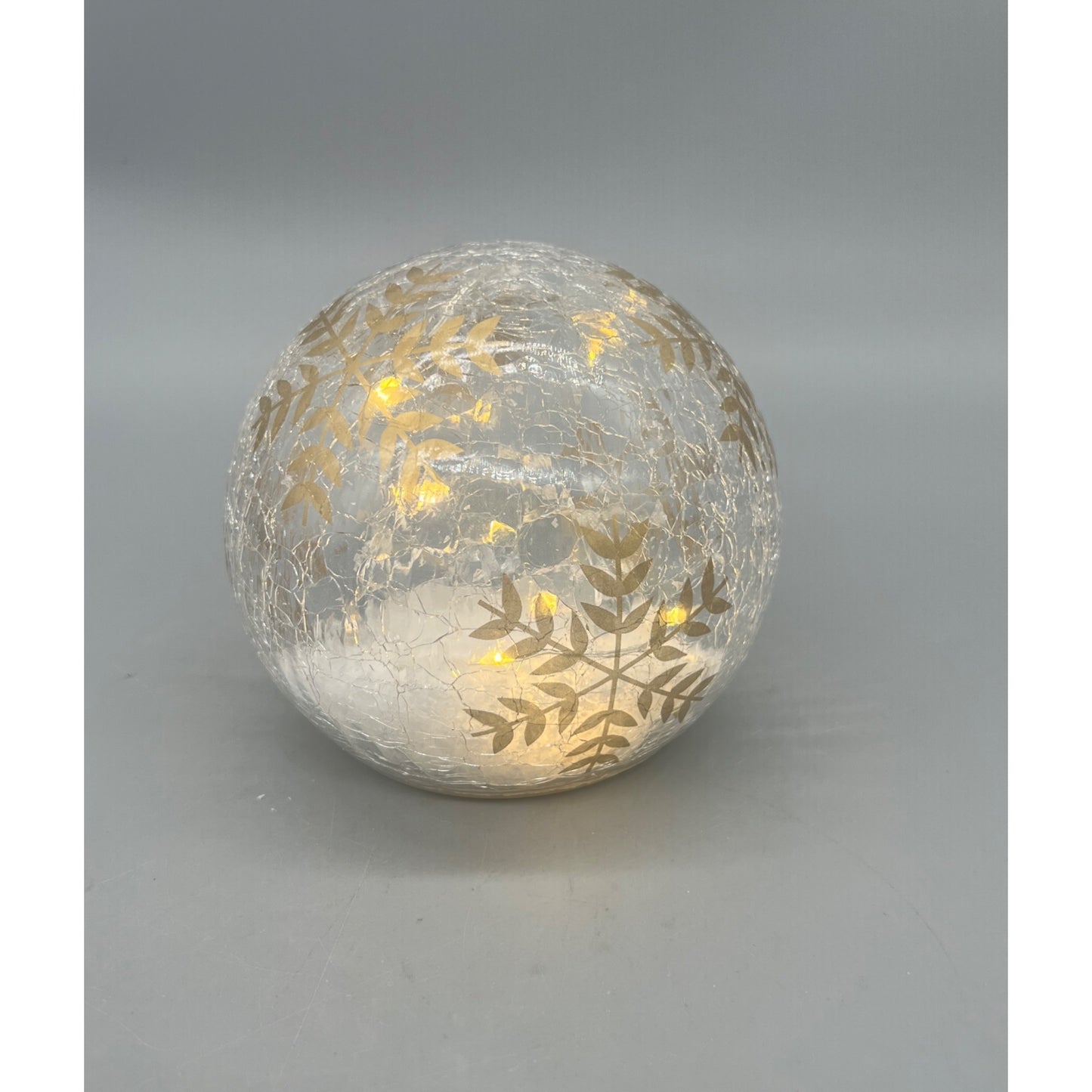 Hand Painted Crackle Glass Globe With Gold Snowflakes & LED Lights 4.5” Decorative Accent Piece