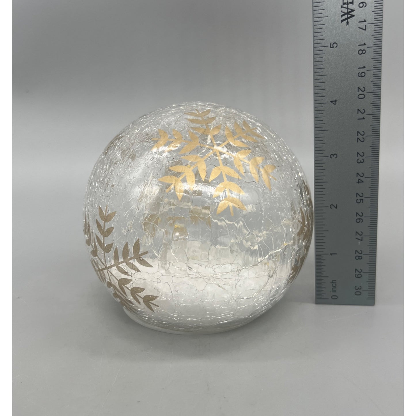 Hand Painted Crackle Glass Globe With Gold Snowflakes & LED Lights 4.5” Decorative Accent Piece