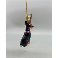 Kurt Adler Noble Gems Doberman Christmas Ornament With Antlers & Festive Collar NB1261db