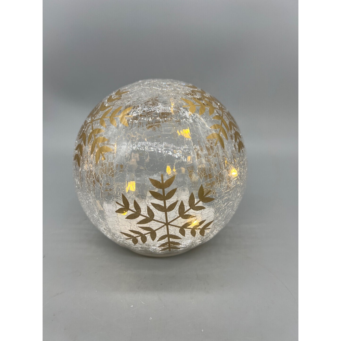 Hand Painted 5.5" Crackle Glass Globe With Gold Snowflake Design & LED Lights Decoration