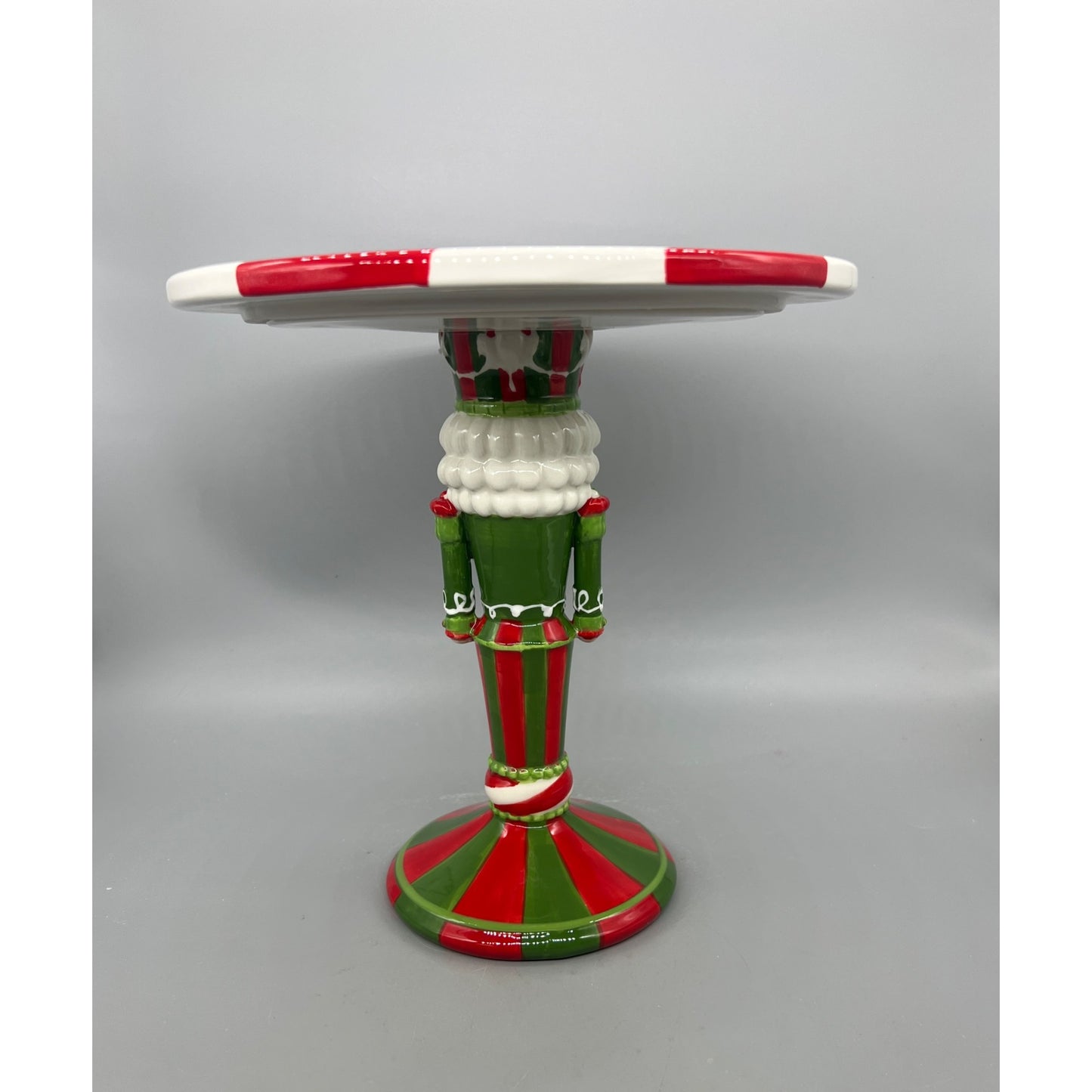 Nutcracker-Themed Ceramic Cake Stand Hand Painted With Peppermint Swirl Plate 10-Inch Diameter