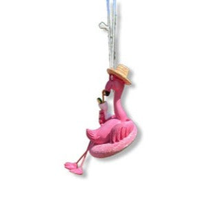 Kurt Adler 5.5" Flamingo Christmas Ornament with Sun Hat and Tropical Drink- Hand Decorated  T3850