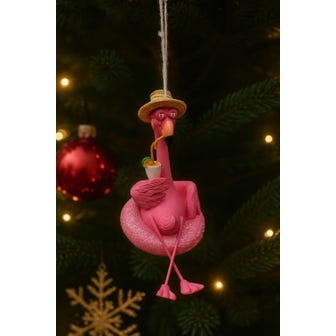 Kurt Adler 5.5" Flamingo Christmas Ornament with Sun Hat and Tropical Drink- Hand Decorated  T3850