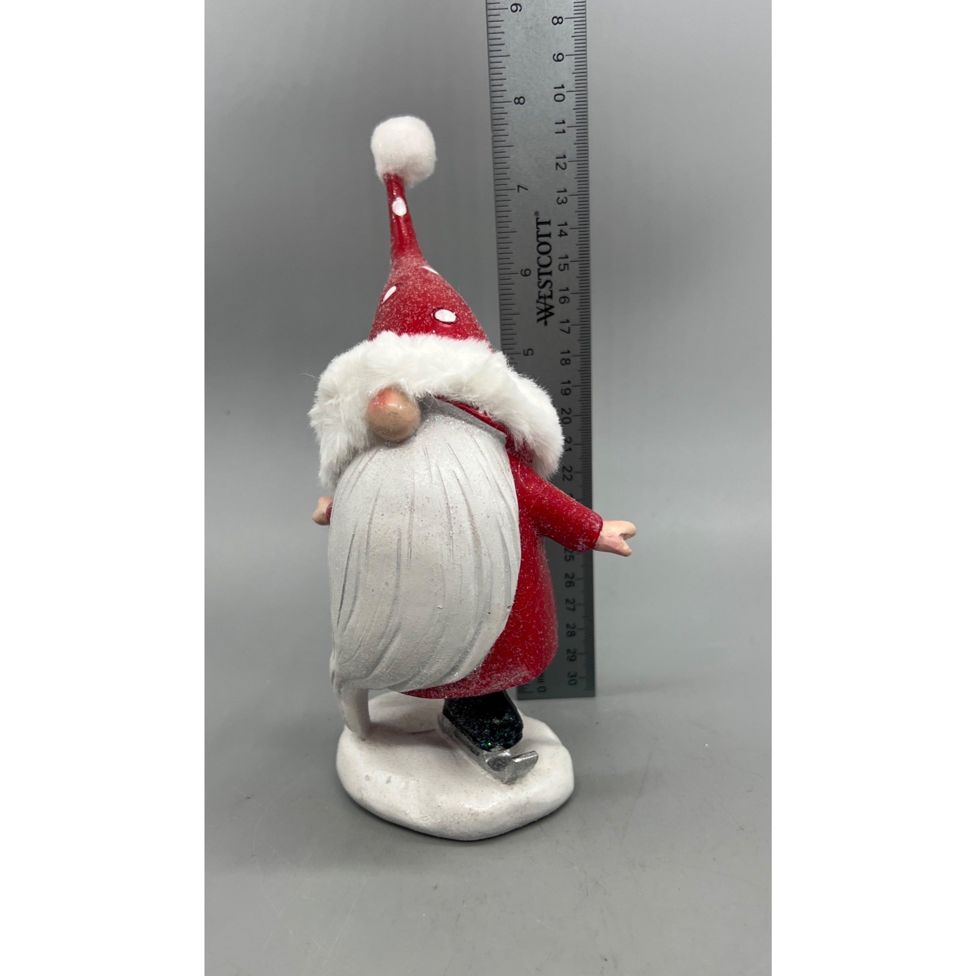 Hand Painted Christmas Ice Skating & Skiing Gnome Resin Figurine – Whimsical Holiday Shelf Decor – Sold Separately