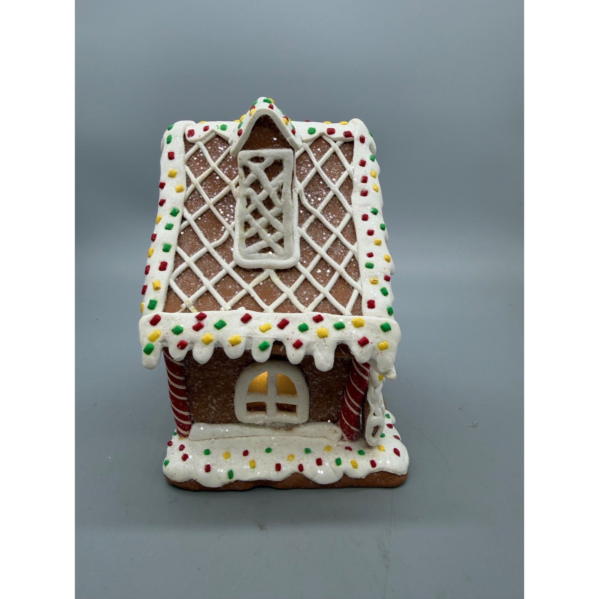 6.5” Lighted Gingerbread House with Peppermint Candy Christmas Holiday Figurine Décor