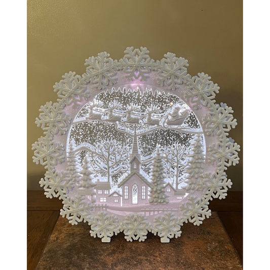 12 Inch White Round Water Spinning LED Winter Scene