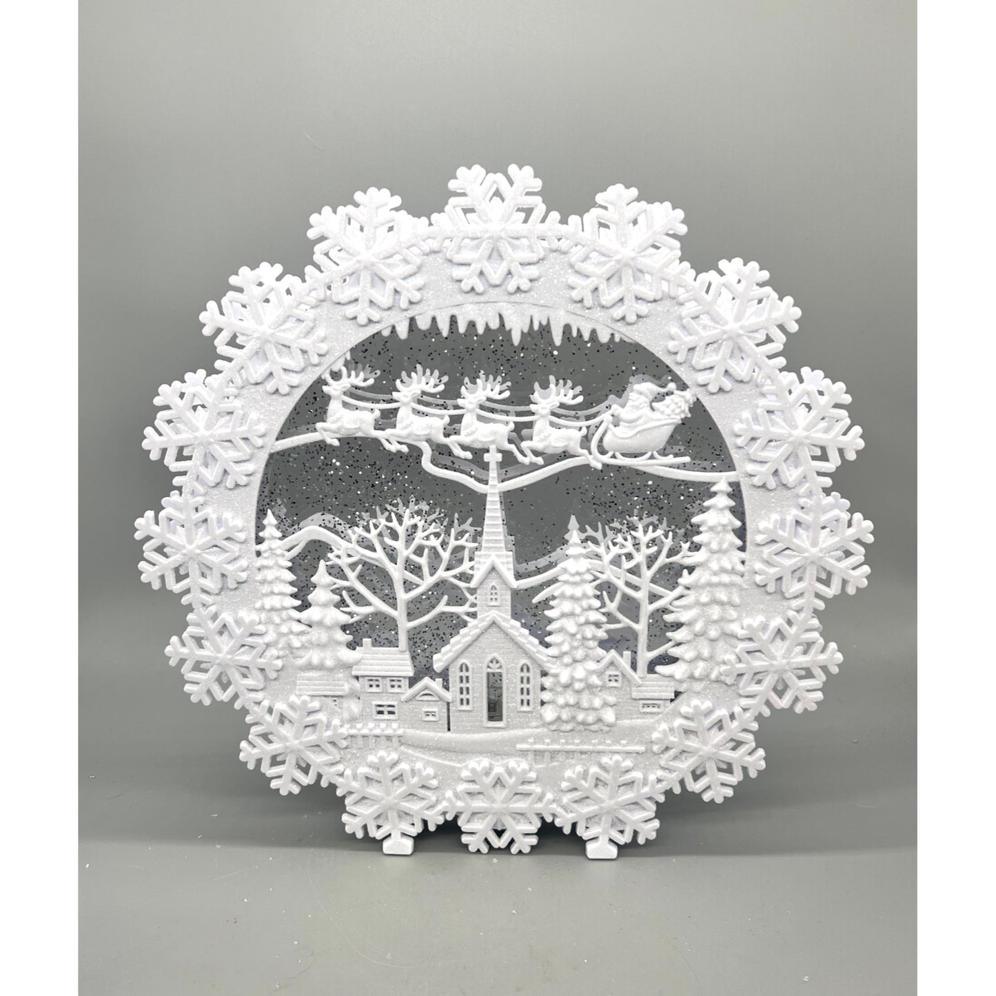 12 Inch White Round Water Spinning LED Winter Scene
