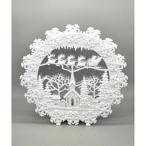 12 Inch White Round Water Spinning LED Winter Scene
