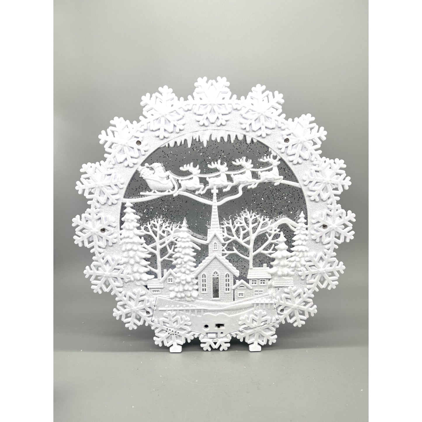 12 Inch White Round Water Spinning LED Winter Scene