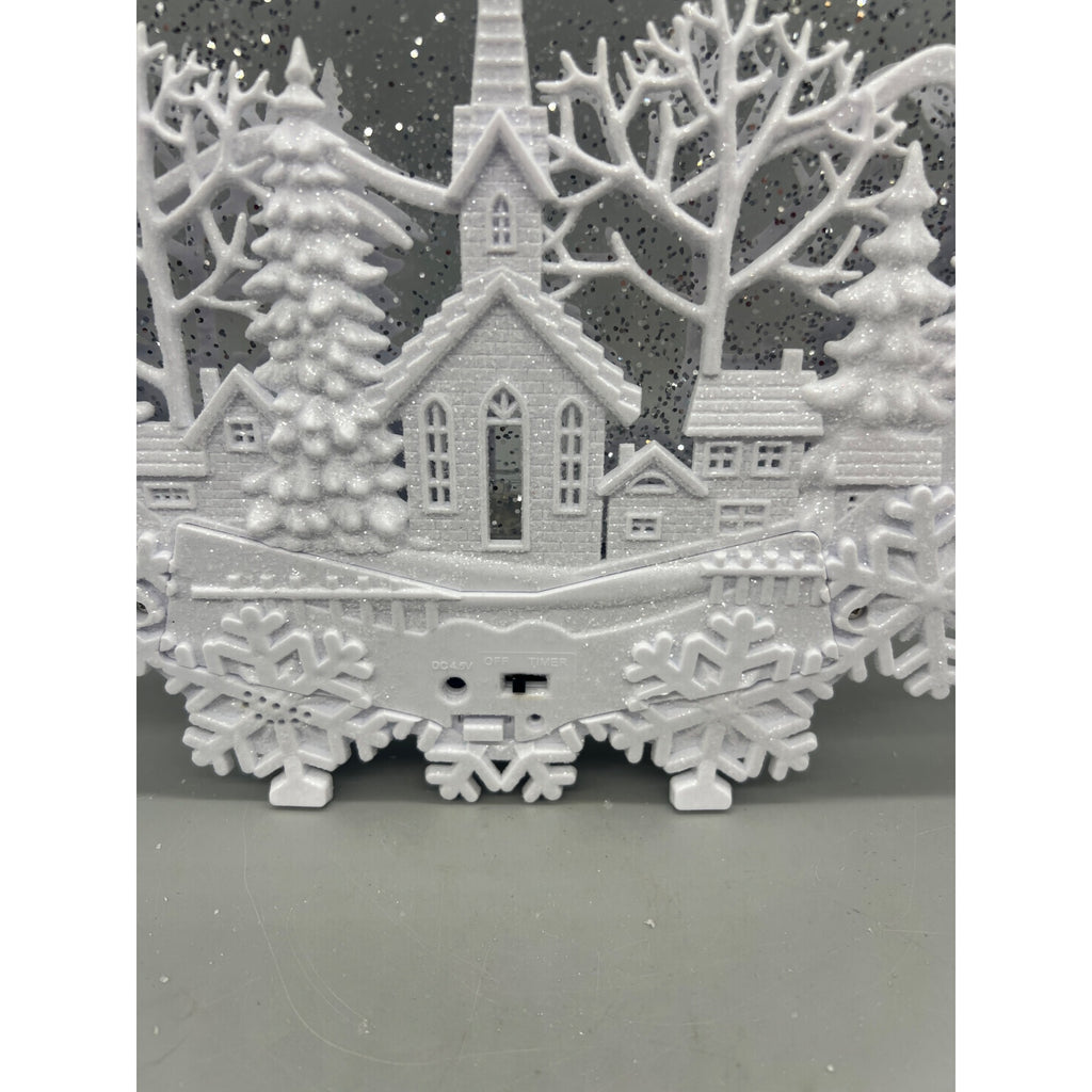 12 Inch White Round Water Spinning LED Winter Scene