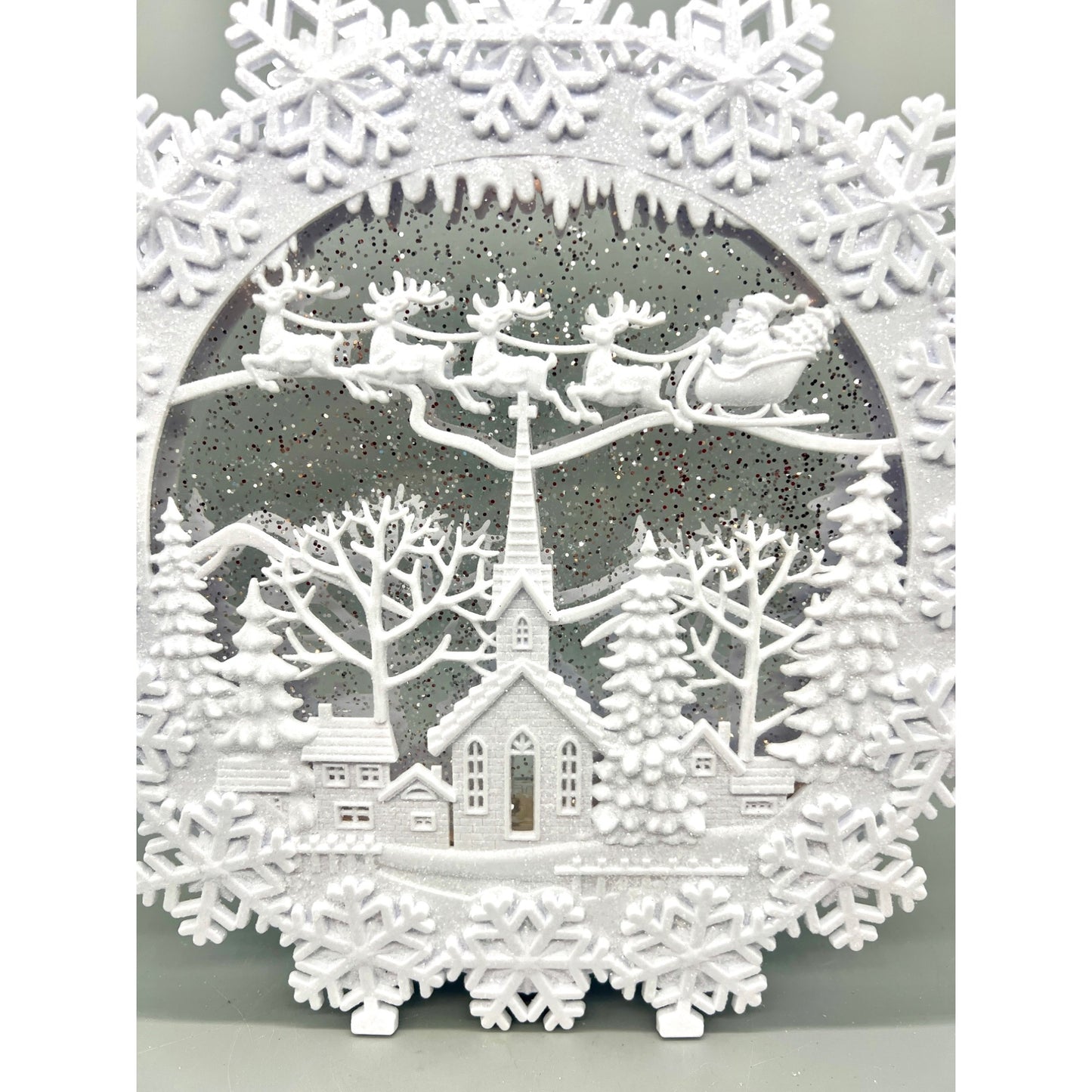 12 Inch White Round Water Spinning LED Winter Scene